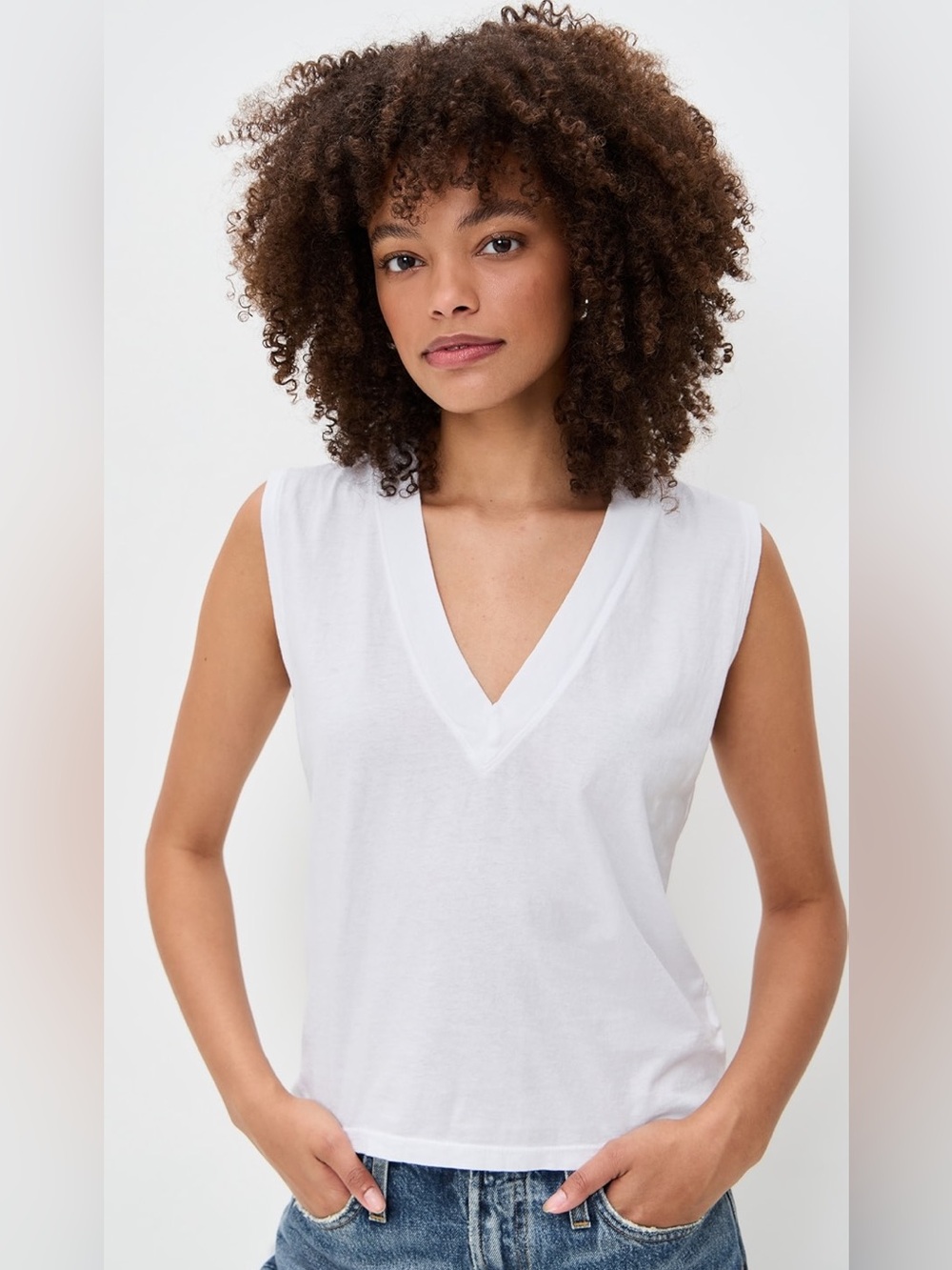 perfectwhitetee Cotton Sleeveless V-Neck Tee